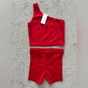 NWT Cotton Citizen Red Bundle. One Shoulder Crop Top and Shorts Size Small